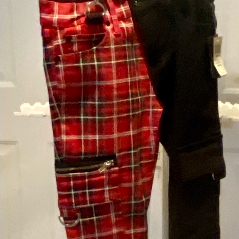 Red Plaid and Black Pants